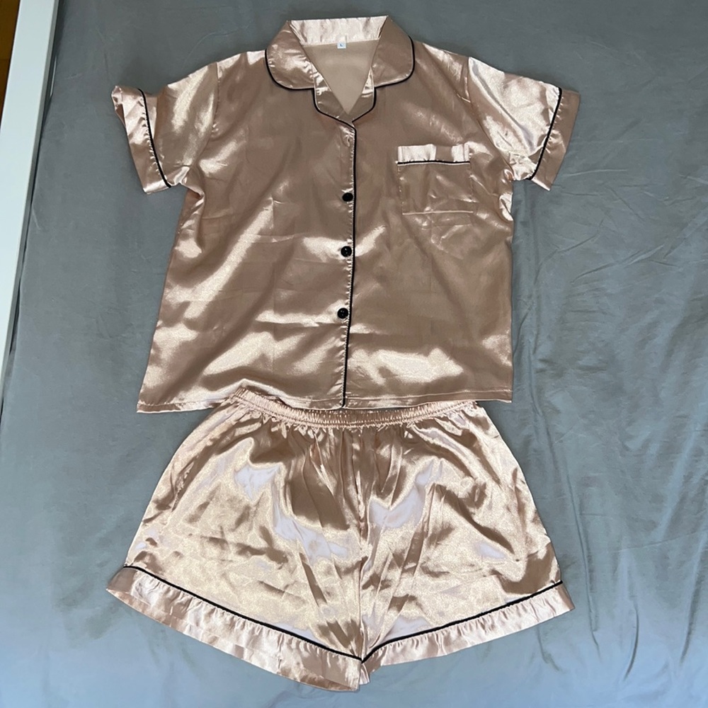 Two Piece Satin Feel Pajama Set